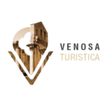Logo di Venosa Turistica con un'icona a forma di "V" stilizzata che racchiude un dettaglio dell'Abbazia della Santissima.