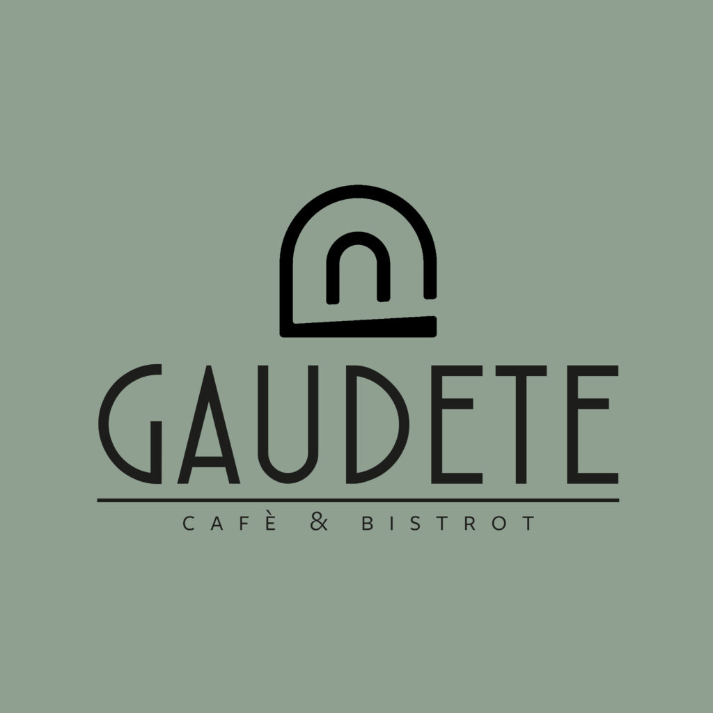Logo di GAUDETE CAFFÈ & BISTROT in nero su sfondo verde acqua, con una N stilizzata sopra.