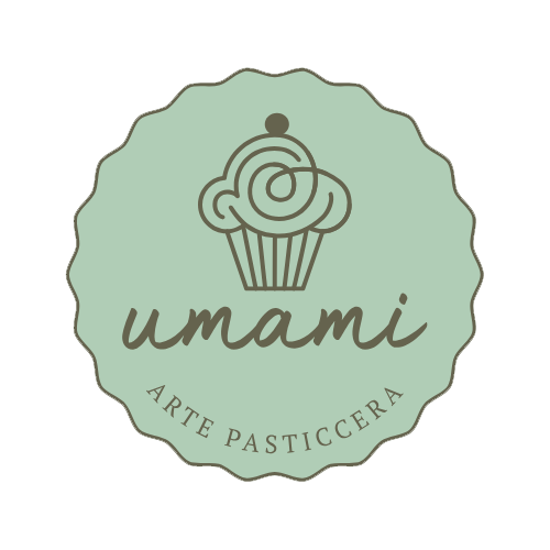 Logo di Umami, arte pasticcera: un cupcake stilizzato su fondo verde salvia